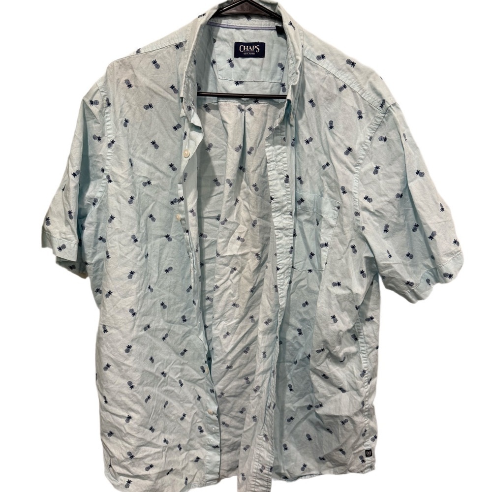 Chaps Light Blue Men's Pineapple Button Up Shirt Size XL